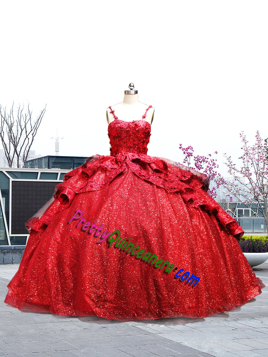Affordable Shiny Princess Wine Horsehair Long Train 3D Flower Quinceanera Gown Custom Made