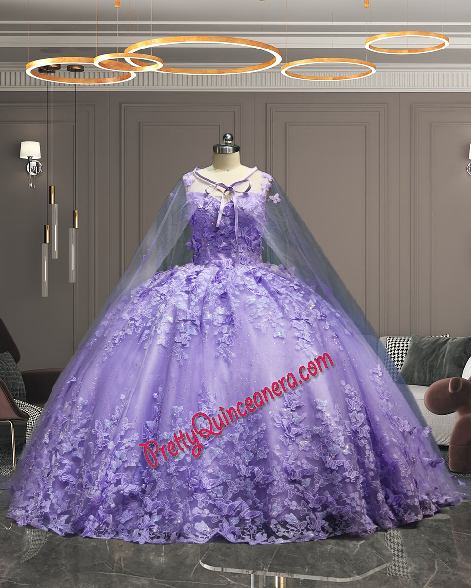 Simple Lilac Color Butterfly Themed Bush Train Quinceanera Dress Ball Gown vestido de 15 años