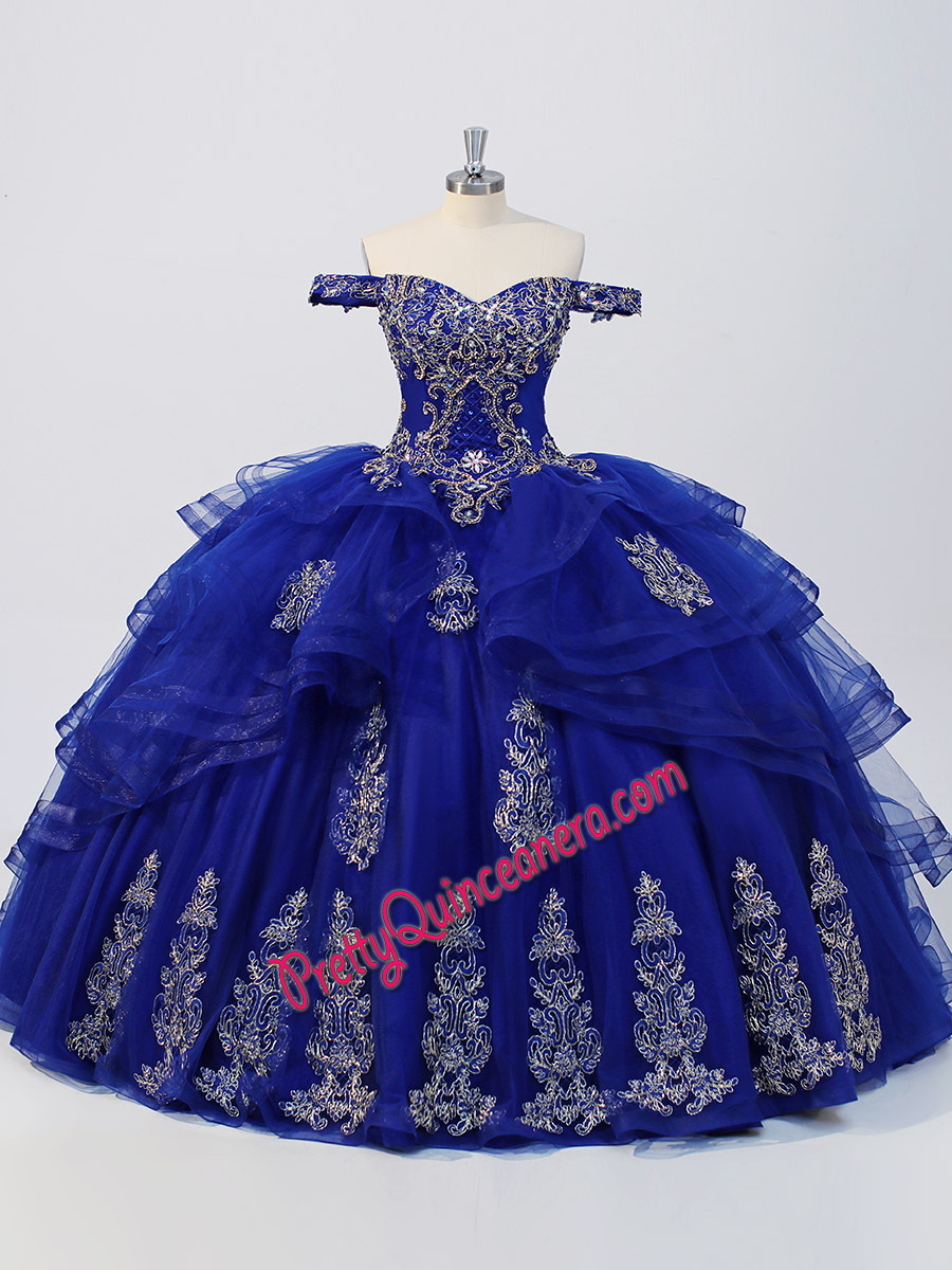 Royal Gold Off-the-shoulder Sweetheart Neckline Ruffles Quince Gown Lace-up Back Ball Gown