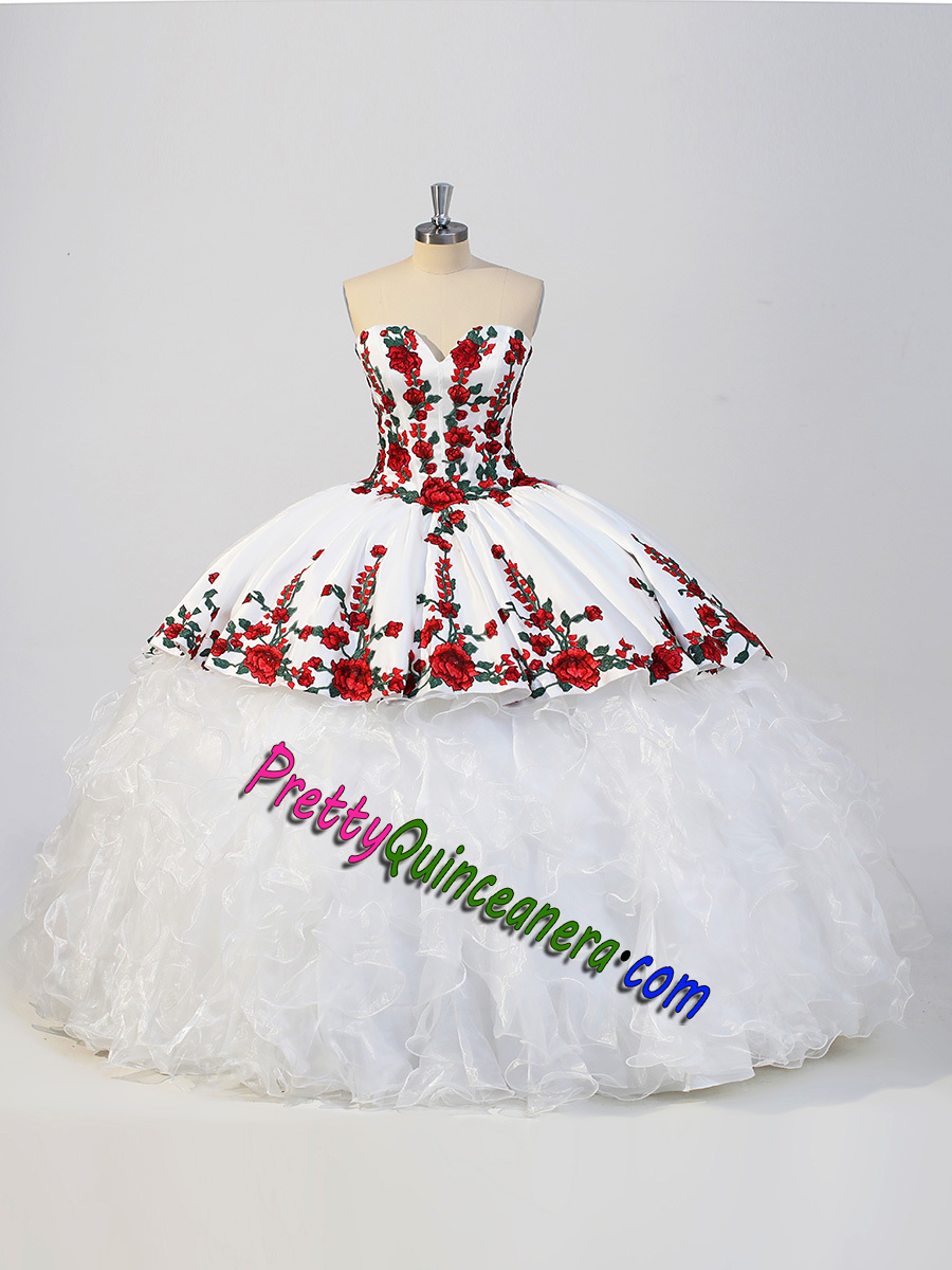 Unique Ruffled Rose Embroidered Charro Ball Gown Detachable 2 Pieces Quince Dress