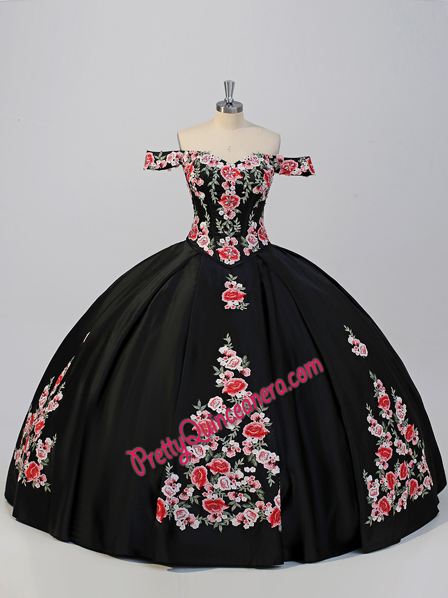 Mexican Embroidered Detachable Charra Quinceañera Dress Black MexiCouture Vestido Mexicano