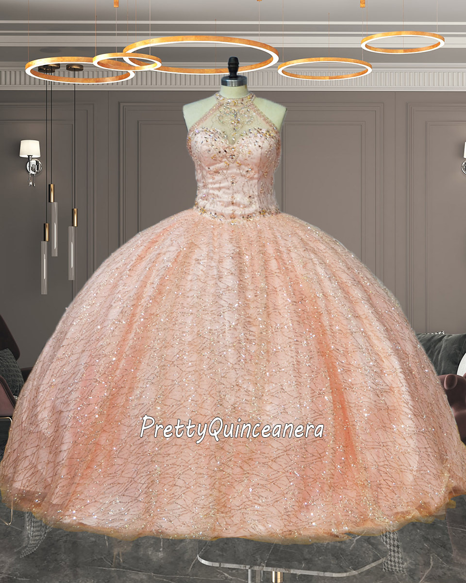 Cheap Beaded Bodice on a Patterned Glitter Mesh Quinceanera Dress Ballgown with Pearl Detail