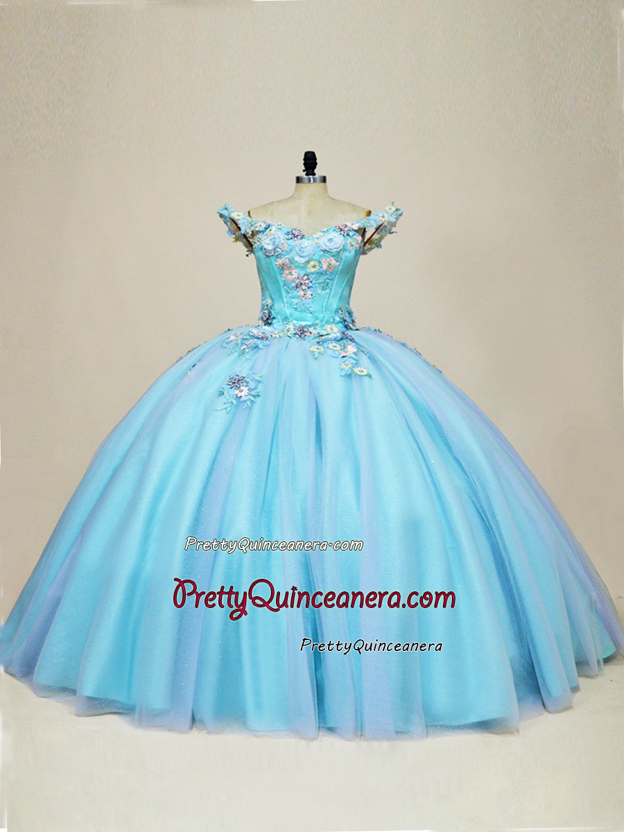 Discount Mint and Lilac 2 Tone Colorful 3D Floral Quinceanera Gown Wholesale